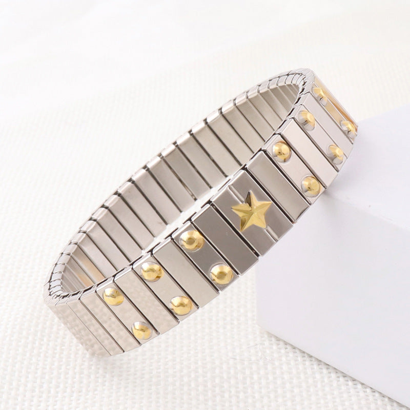 Wholesale Stainless Steel Fashion Gold Plated Pattern Stretch Bracelet